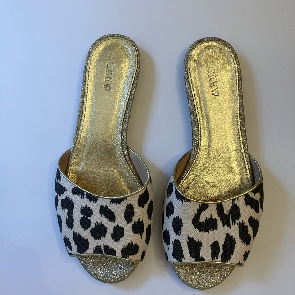 J. Crew Black and Gold Leopard Mules